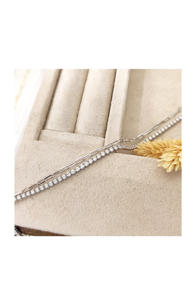 Bracelet argenté - Zircons