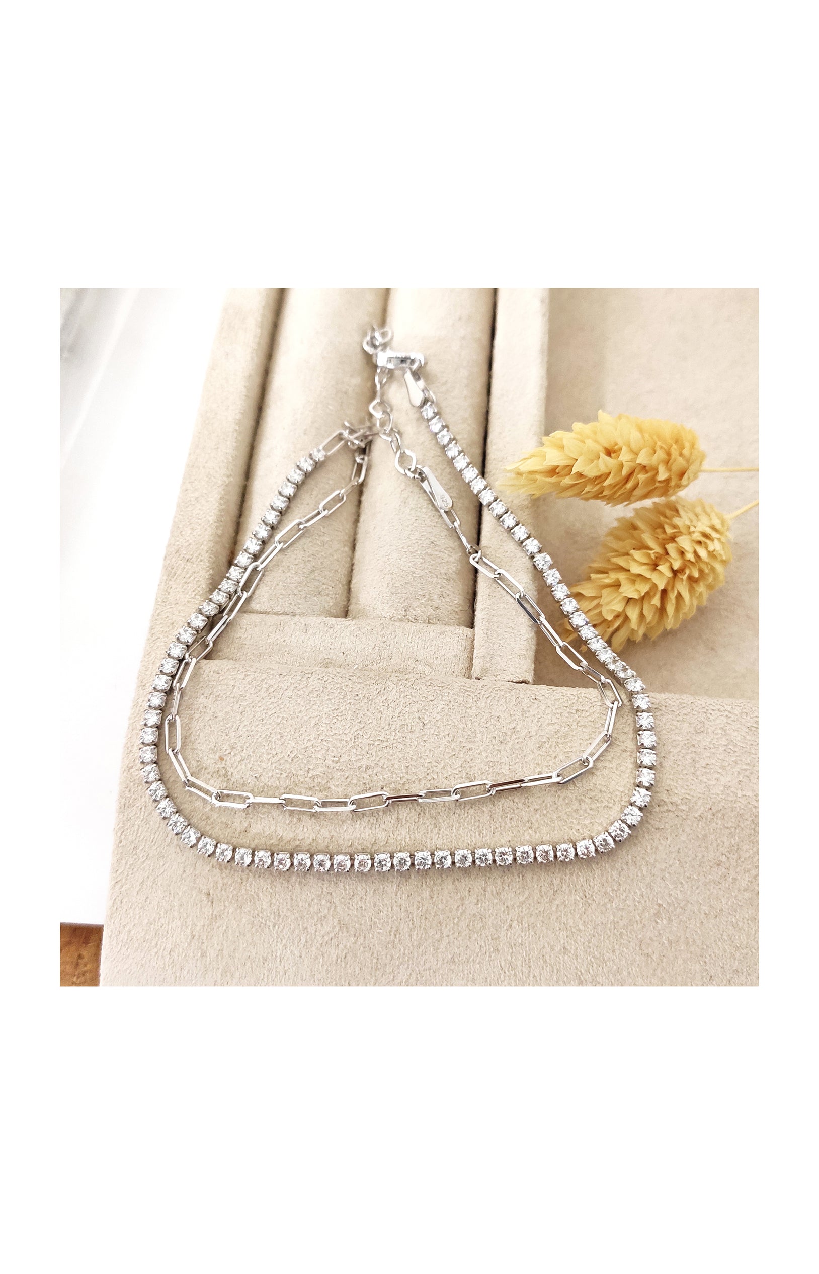 Bracelet argenté - Zircons
