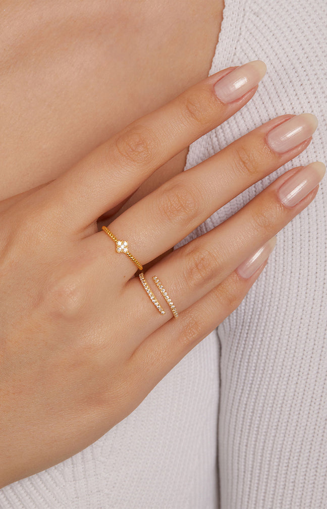 Double bague - Argent 925 plaqué or & zircon