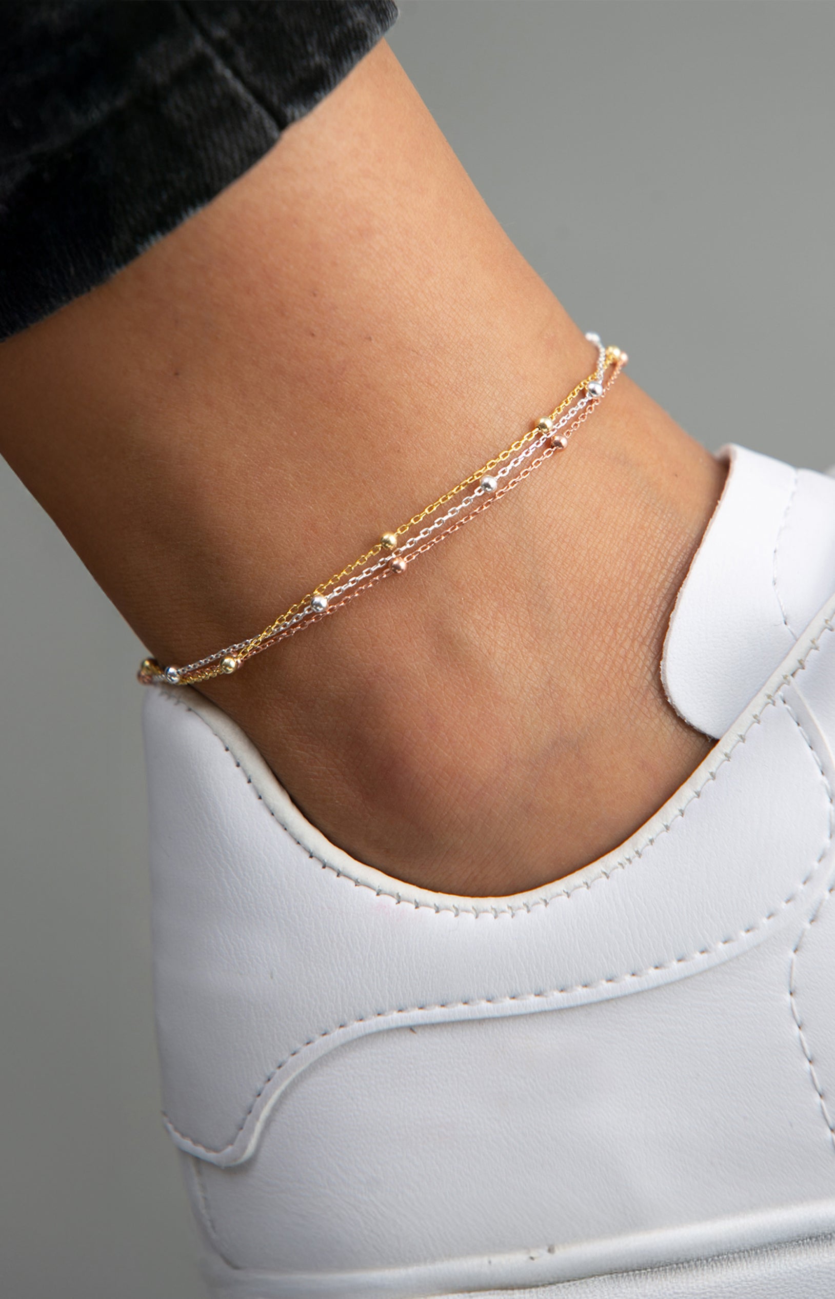 Bracelet de chevilles - Argent 925 plaqué or jaune, blanc & rose