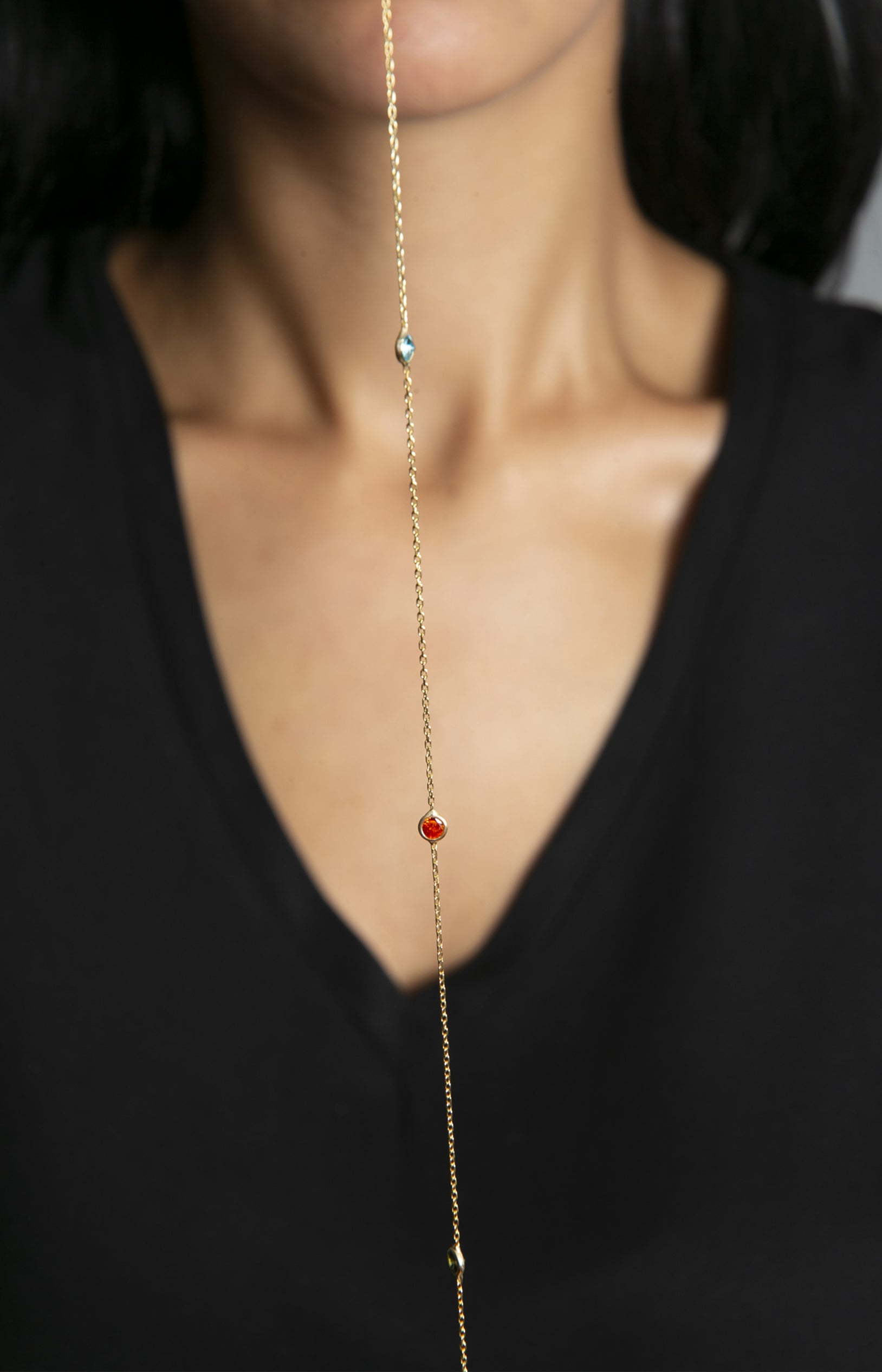 Collier - Argent 925 plaqué or & zircons colorés