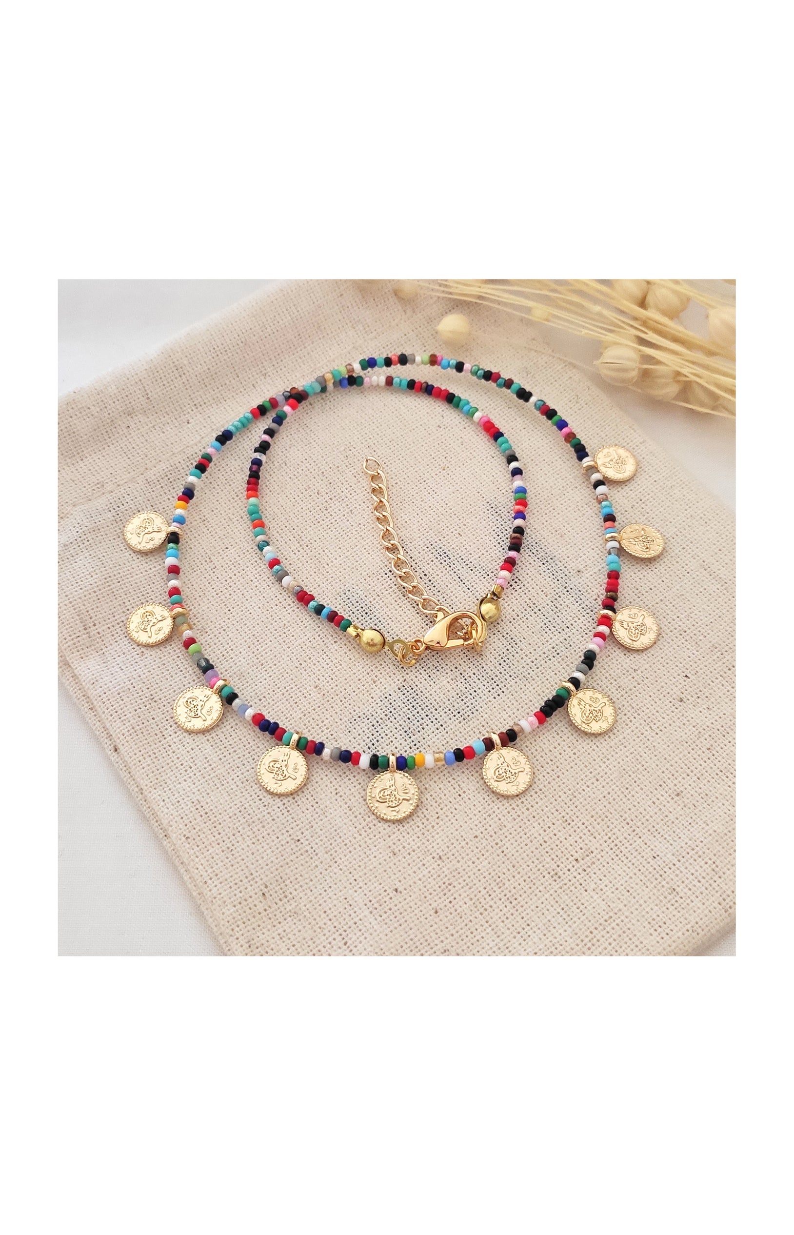 Collier - Perles & laiton plaqué or 14 K