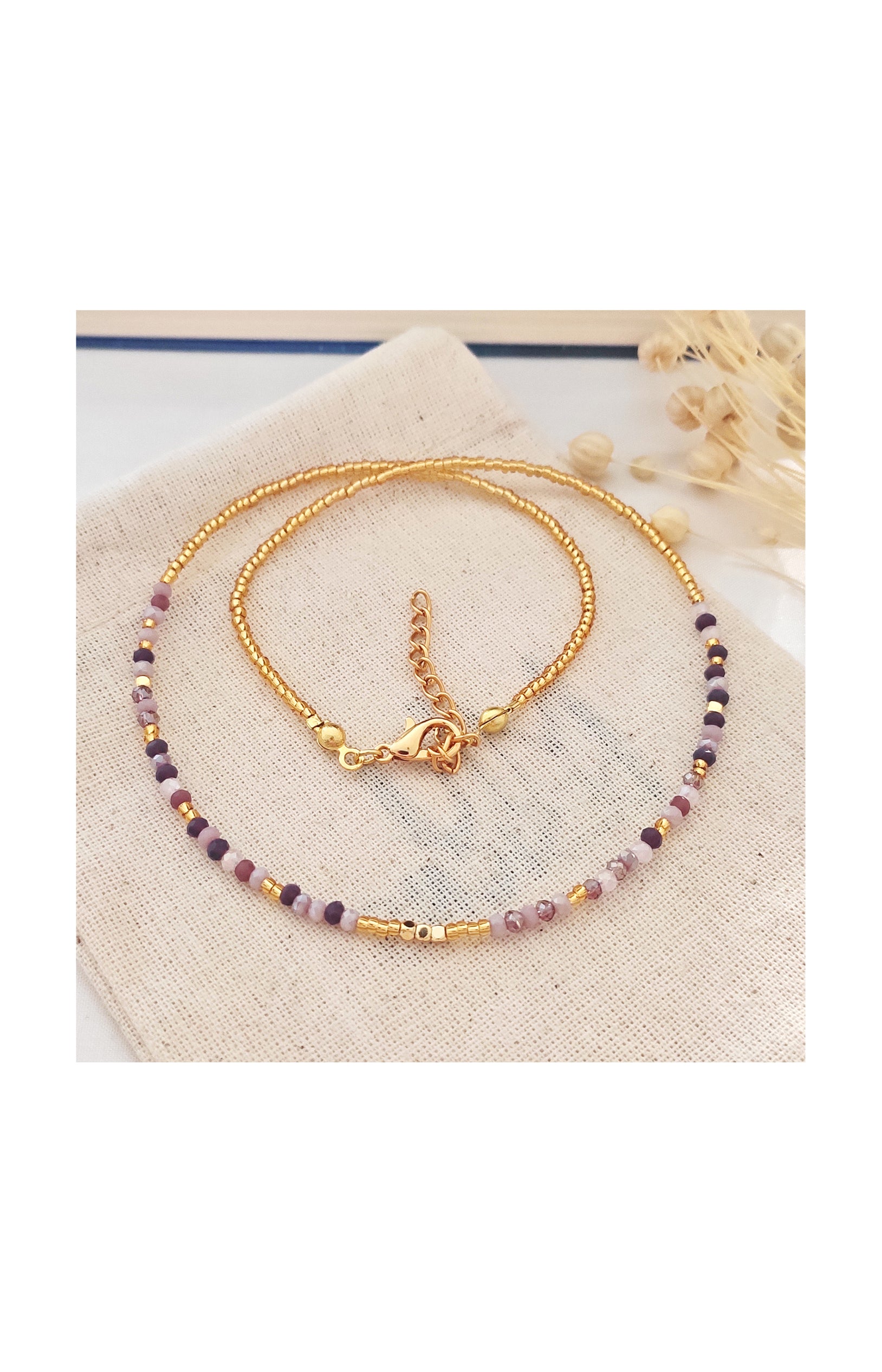 Collier - Laiton plaqué or & pierre en cristal