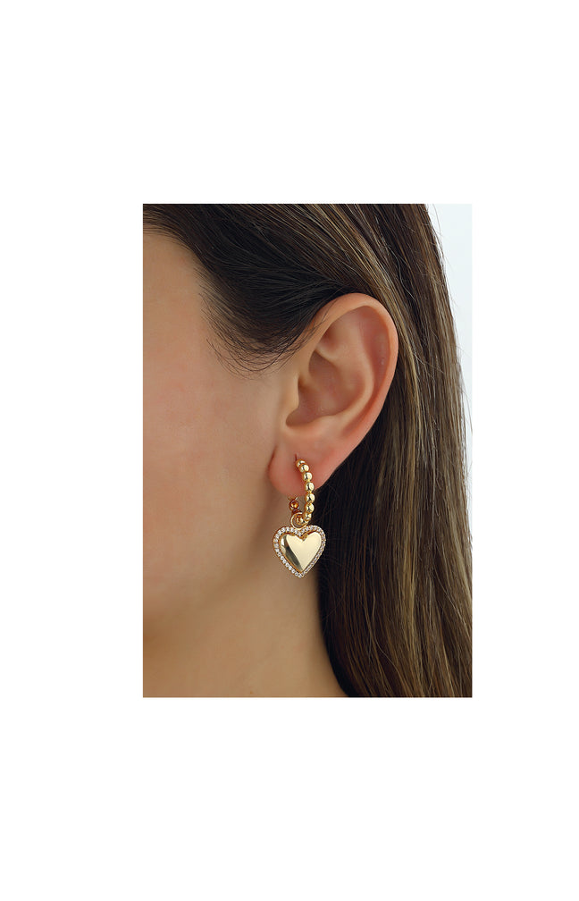 Boucles d’oreilles pendantes - Cœur - Laiton plaqué or & pierre de zircon