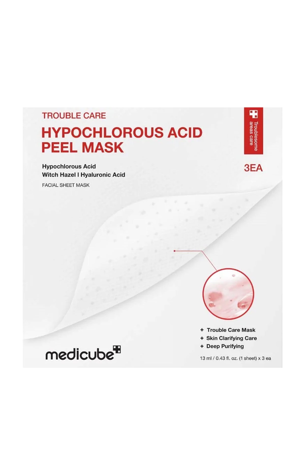 Masque peel-off - Acide hypochloreux & acide hyaluronique - 3 unités