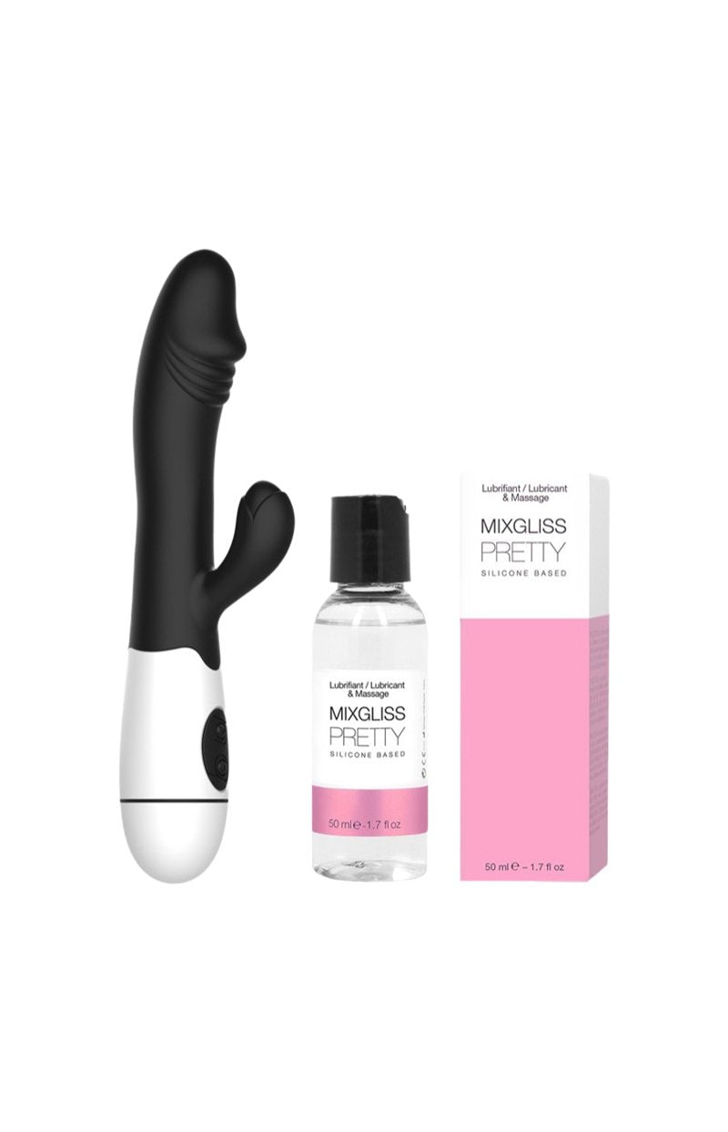 Vibromasseur rabbit, lubrifiant & huile de massage - Noir