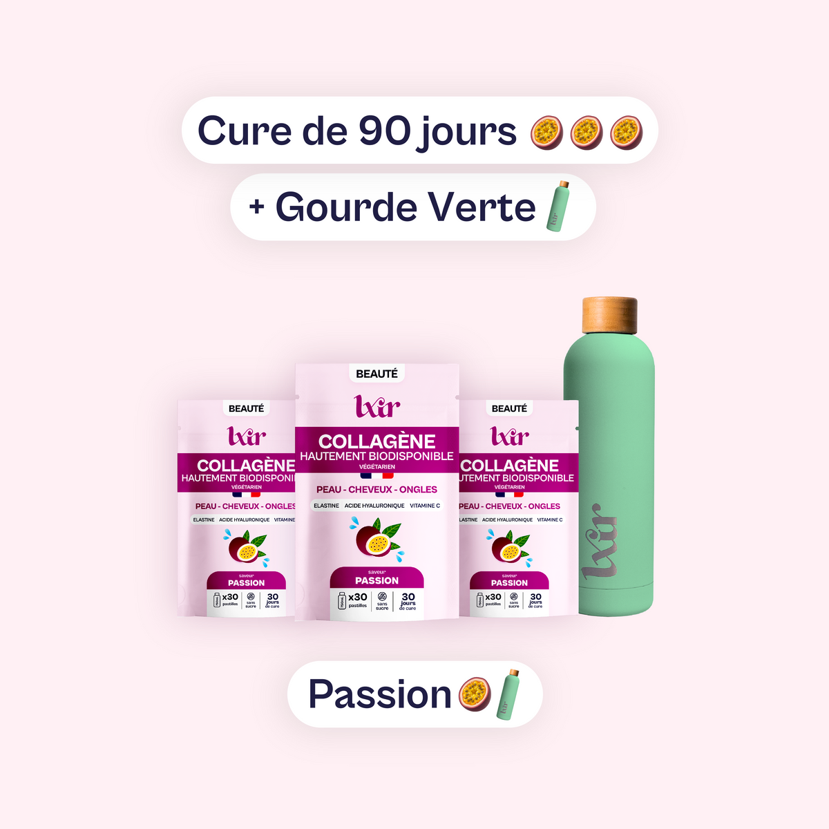 Collagène Passion - Cure 90 jours + gourde Verte