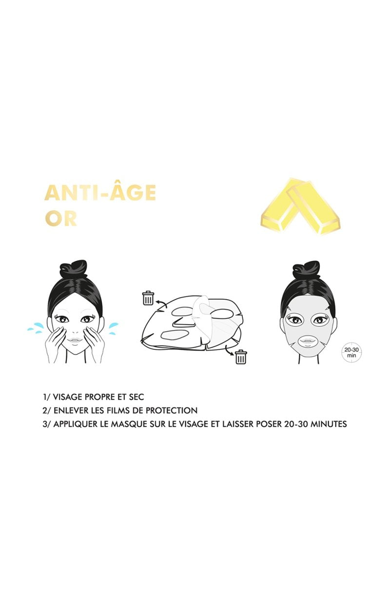 Masque anti-âge 100% bio cellulose - Extraits d'or - Visage - 30 ml