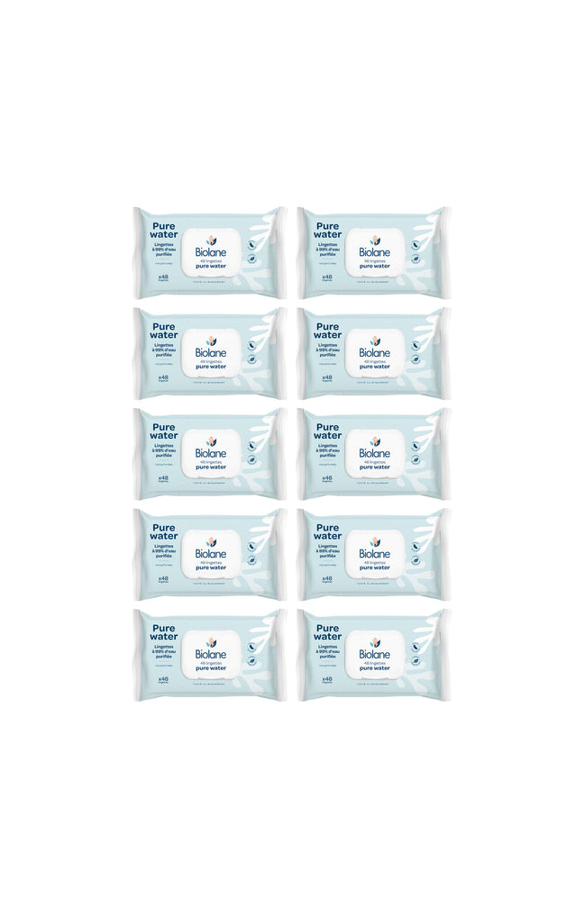 Lingettes nettoyantes à l'eau purifiée - Visage & corps - Bébé - 10 x 48 unités