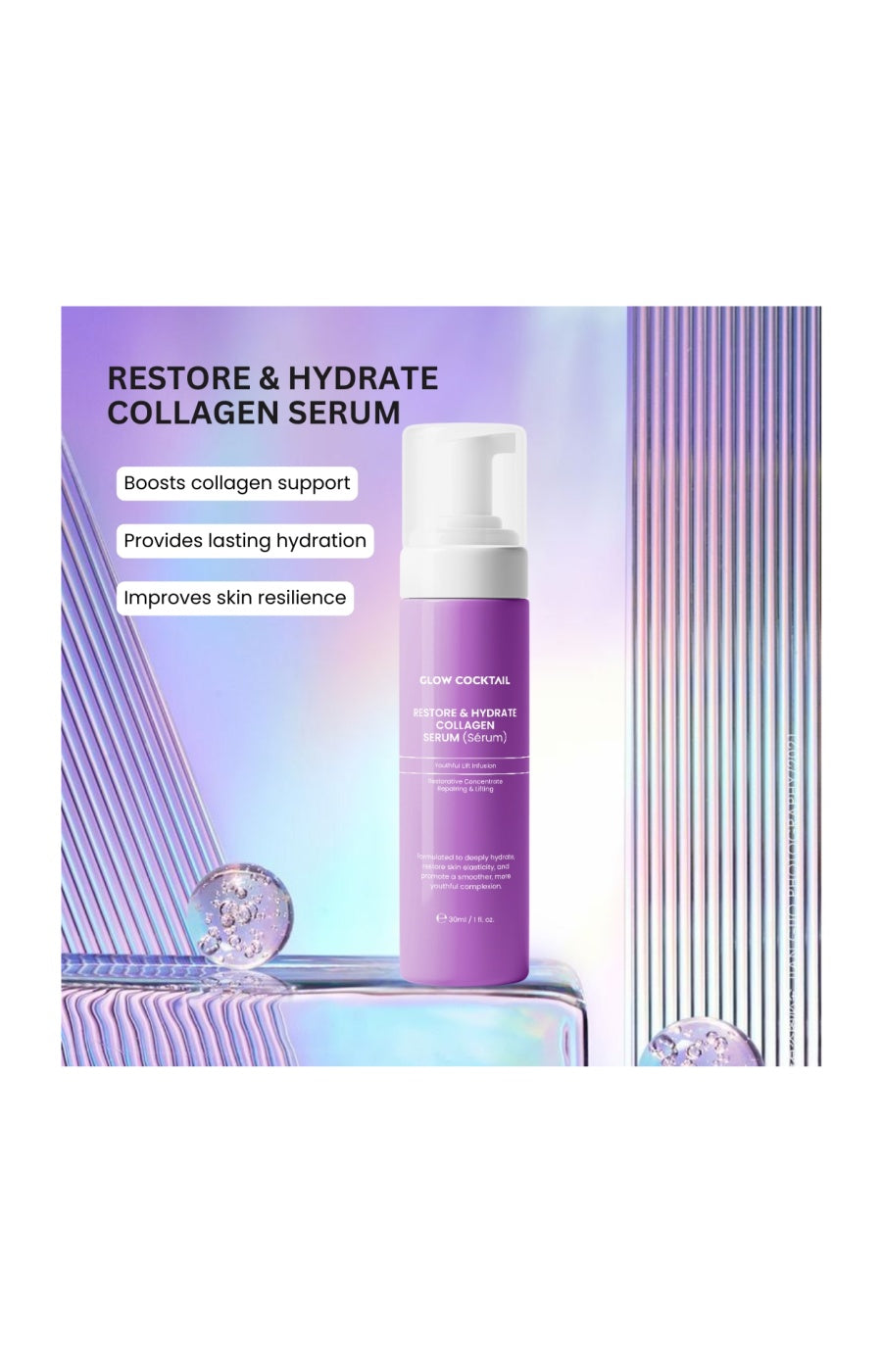 Sérum hydratant & revitalisant - Collagène & acide hyaluronique - 30 ml