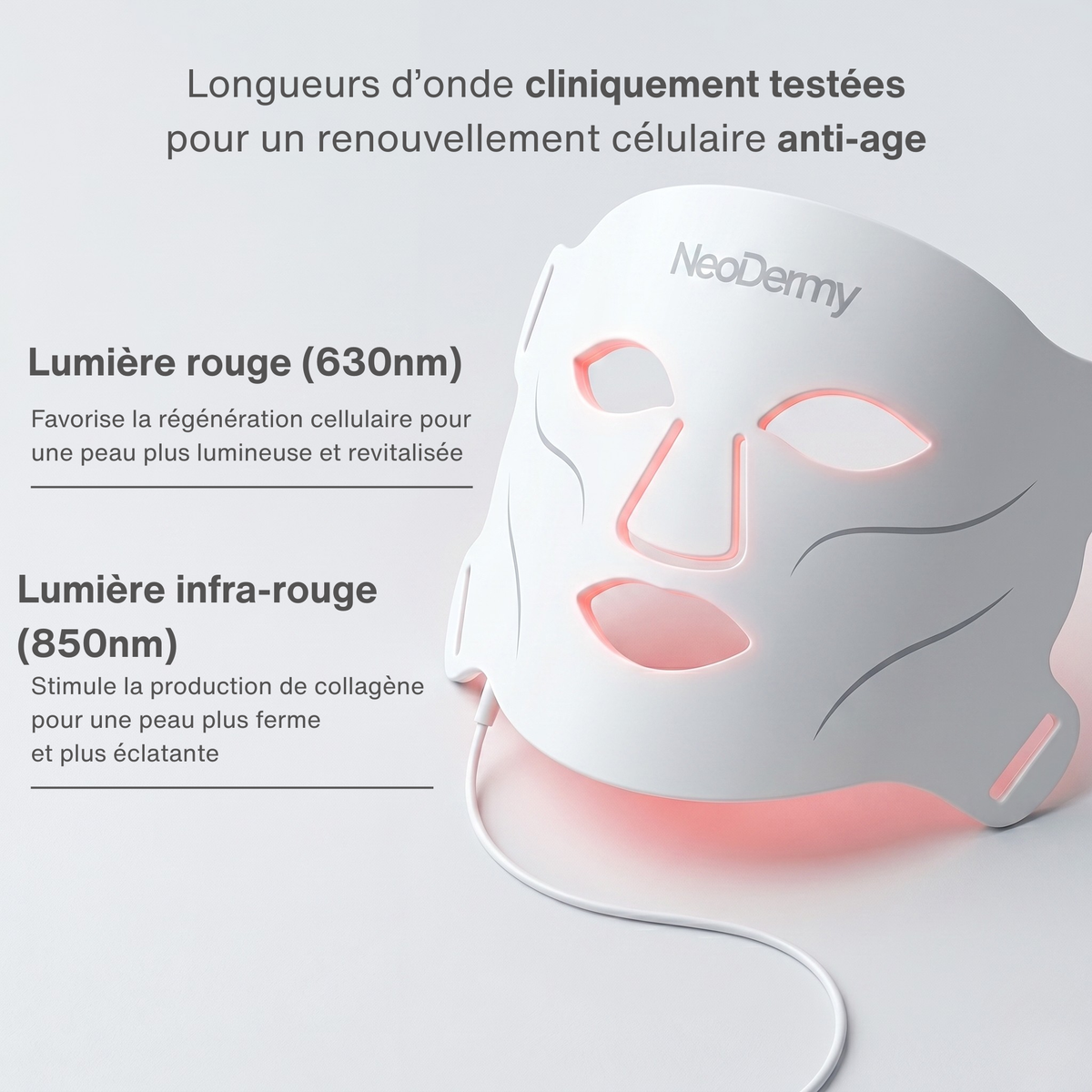 Masque LED Visage NeoDermy – Thérapie Lumière Rouge & Infrarouge