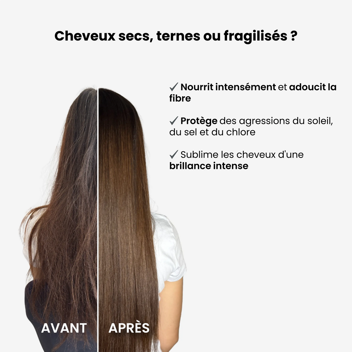 Comparaison avant/après de cheveux secs et ternes