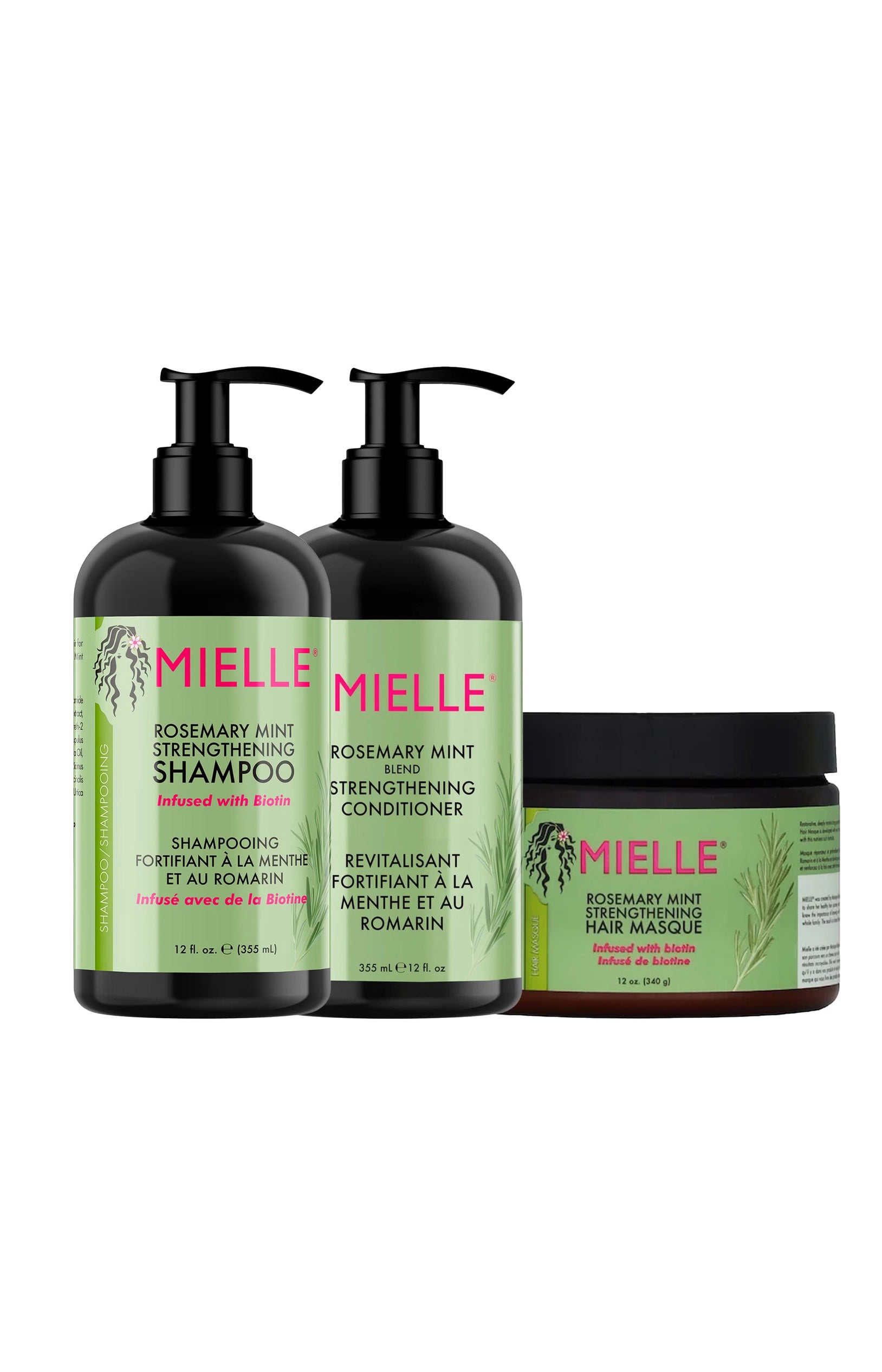 Shampoing, après shampoing & masque fortifiants - Menthe & Romarin - 3 produits