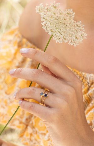 Bague Adela - Laiton doré, labradorite & iolite