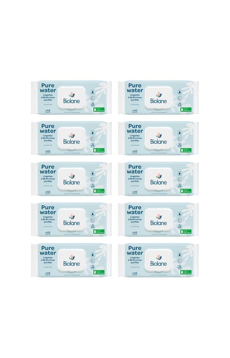 Lingettes nettoyantes à l'eau purifiée - Visage & corps - Bébé - 10 x 48 unités