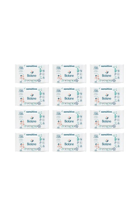 Lingettes sensitive - Visage & mains - Bébé - 12 x 55 unités