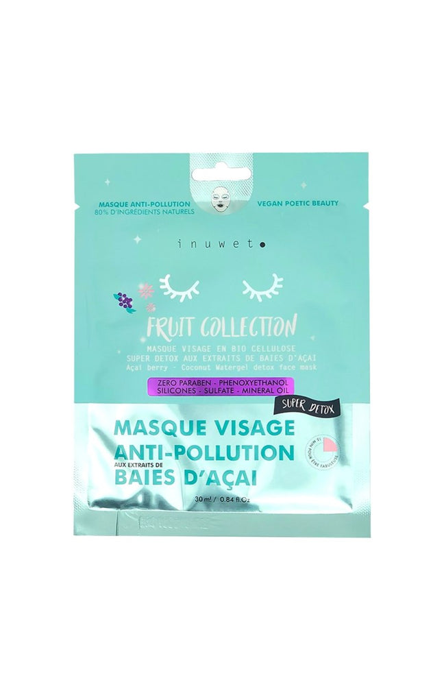 Masque anti-pollution 100% bio cellulose - Baies d'açai - Visage - 30 ml