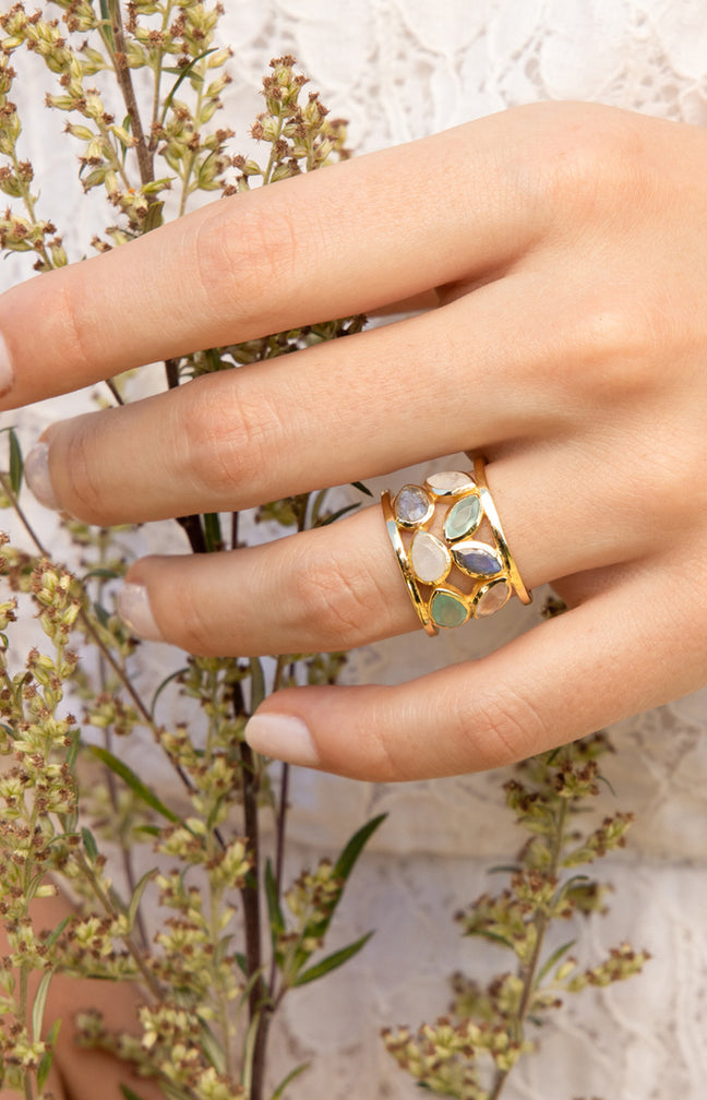 Bague Debora - Laiton doré & quartz rose
