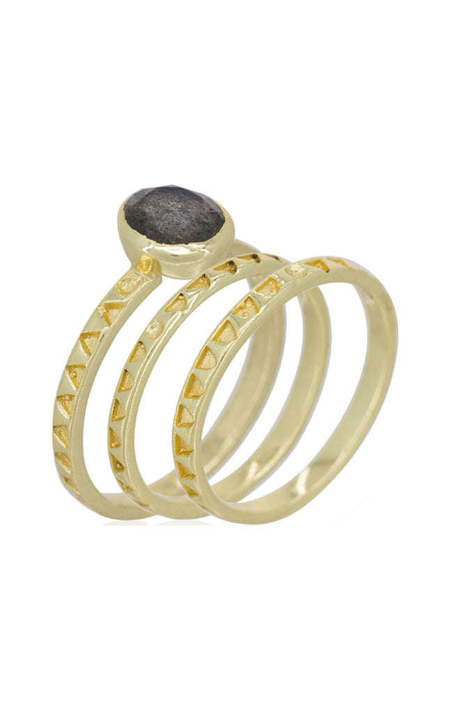 Bague Erika - Laiton doré & labradorite