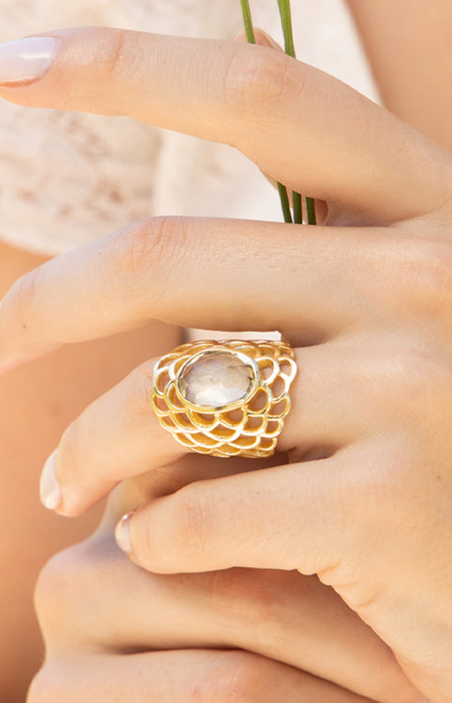 Bague Freida - Laiton doré & améthyste verte
