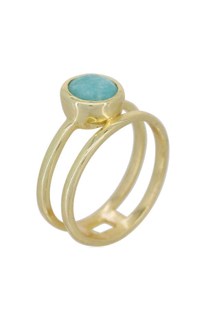 Bague Sadya - Laiton doré  & amazonite