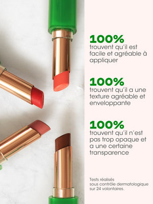 Rouges à lèvres teintes naturelles, texture agréable et application facile, testés dermatologiquement