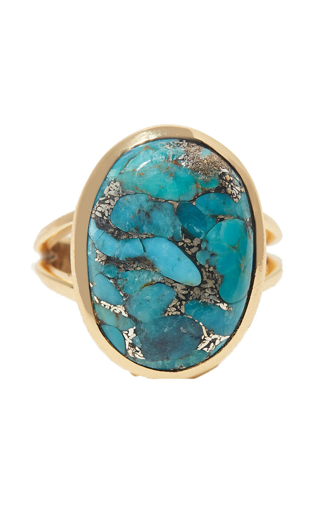 Bague ajustable turquoise - Laiton doré