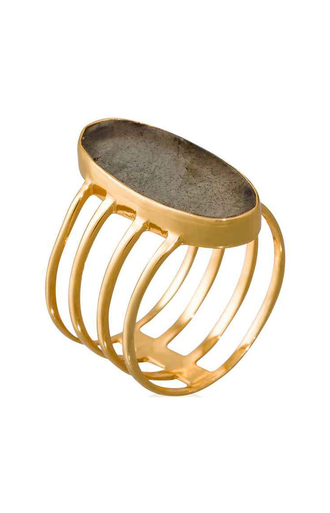 Bague Victoria - Laiton doré & labrodorite
